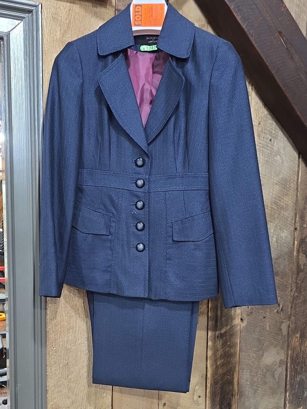 Larry Levine Navy Textured Women's Pantsuit